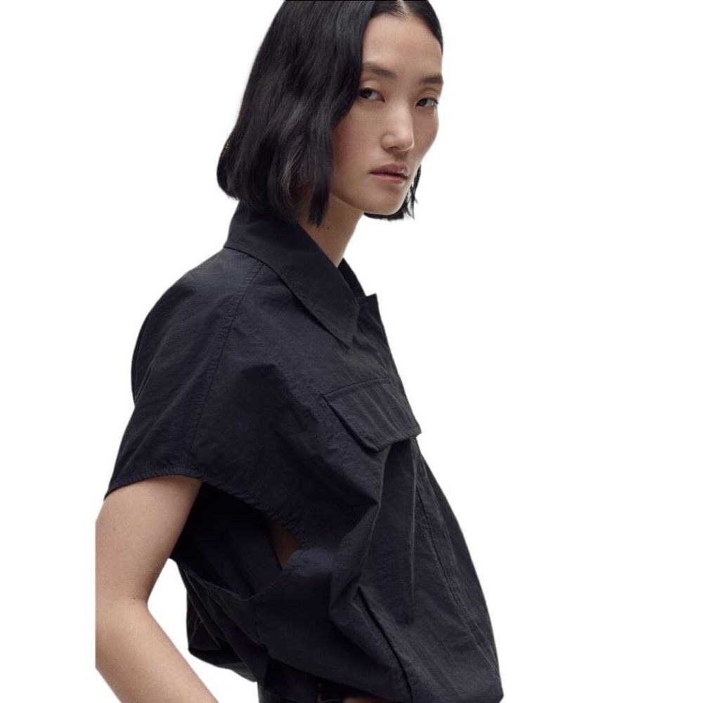 ZARA PARACHUTE BLOUSE WITH POCKETS BLACK SIZE XS  2208/674 - Picture 2 of 3